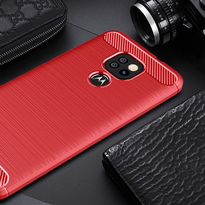 Motorola Moto G9 Play Handyhülle - Carbon Fiber TPU Softcase Series - rot