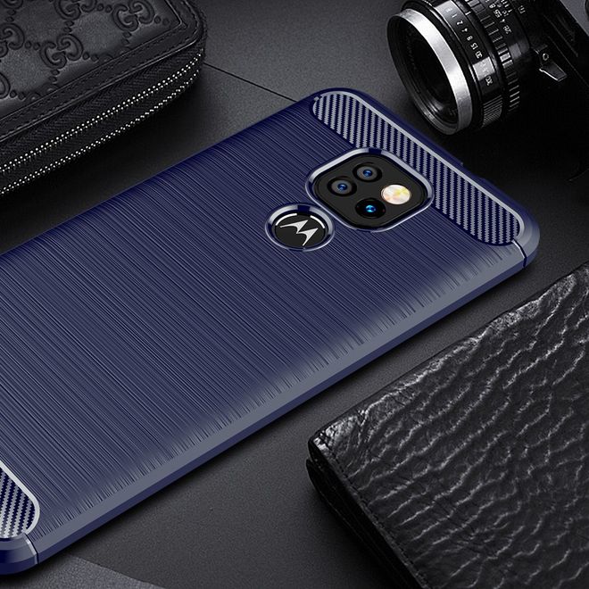 Motorola Moto G9 Play Handyhülle - Carbon Fiber TPU Softcase Series - blau