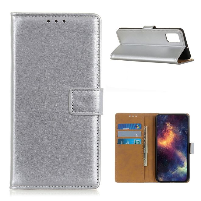 Huawei P smart 2021 Handy Hülle - Classic II Leder Bookcover Series - silber