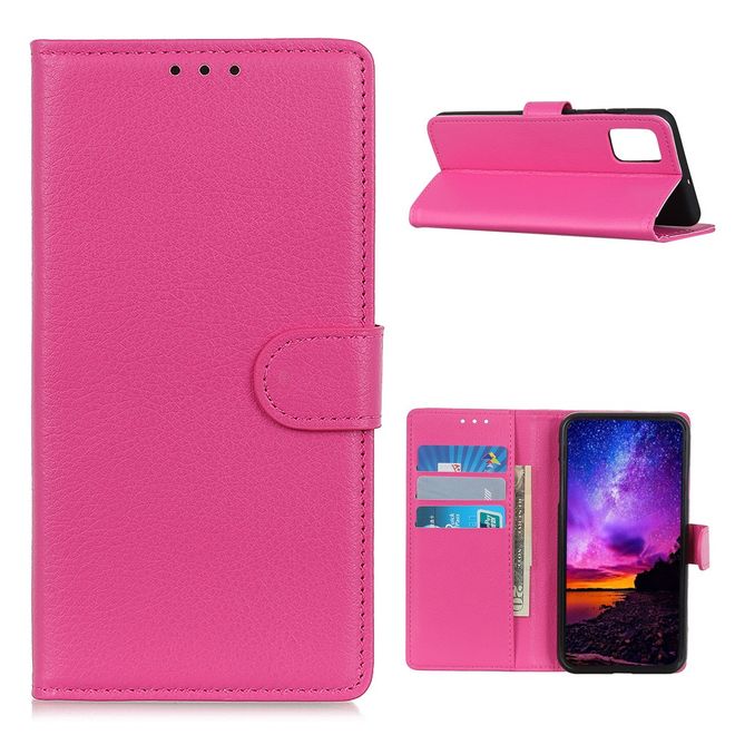 Huawei P smart 2021 Handy Hülle - Litchi Leder Bookcover Series - rosa