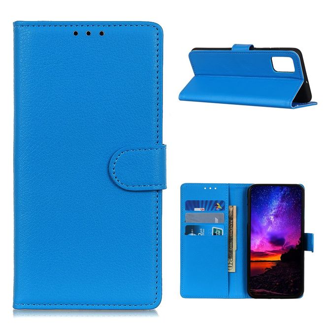 Huawei P smart 2021 Handy Hülle - Litchi Leder Bookcover Series - blau