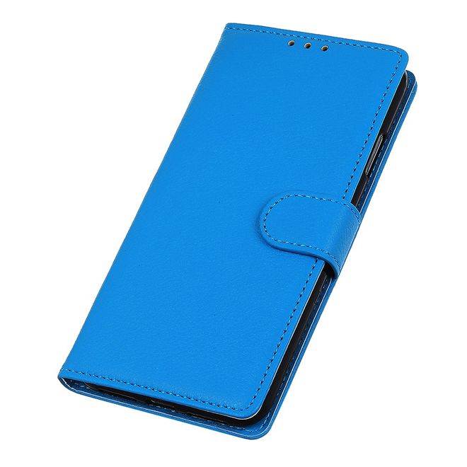 Huawei P smart 2021 Handy Hülle - Litchi Leder Bookcover Series - blau