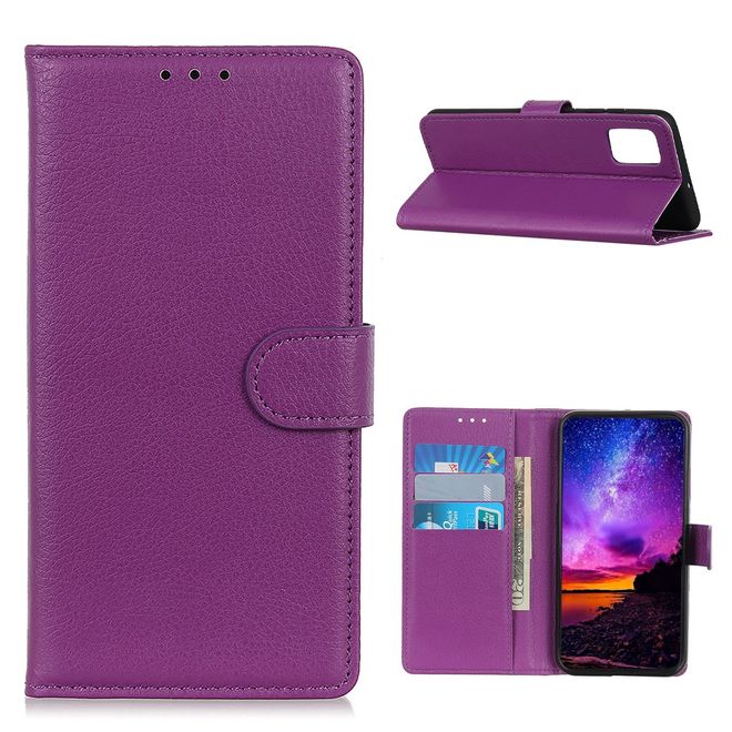 Huawei P smart 2021 Handy Hülle - Litchi Leder Bookcover Series - purpur