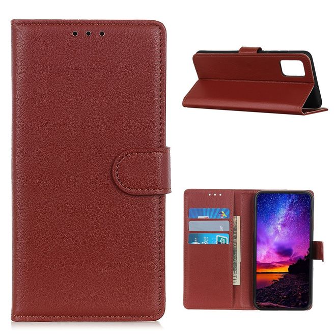 Huawei P smart 2021 Handy Hülle - Litchi Leder Bookcover Series - braun