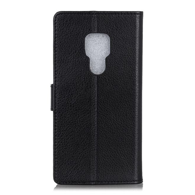 Motorola Moto G9 Play Handy Hülle - Litchi Leder Bookcover Series - schwarz