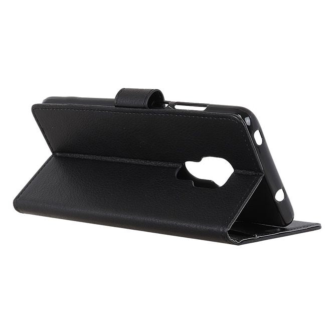 Motorola Moto G9 Play Handy Hülle - Litchi Leder Bookcover Series - schwarz