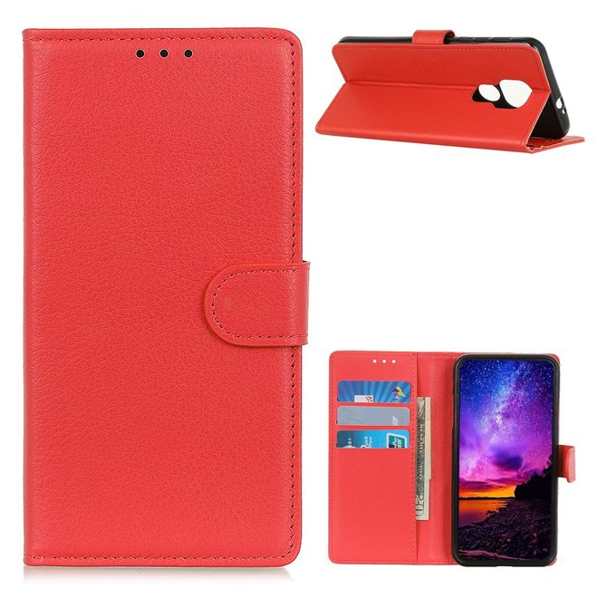 Motorola Moto G9 Play Handy Hülle - Litchi Leder Bookcover Series - rot