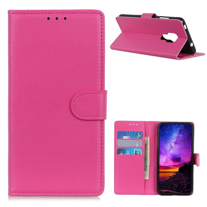 Motorola Moto G9 Play Handy Hülle - Litchi Leder Bookcover Series - rosa