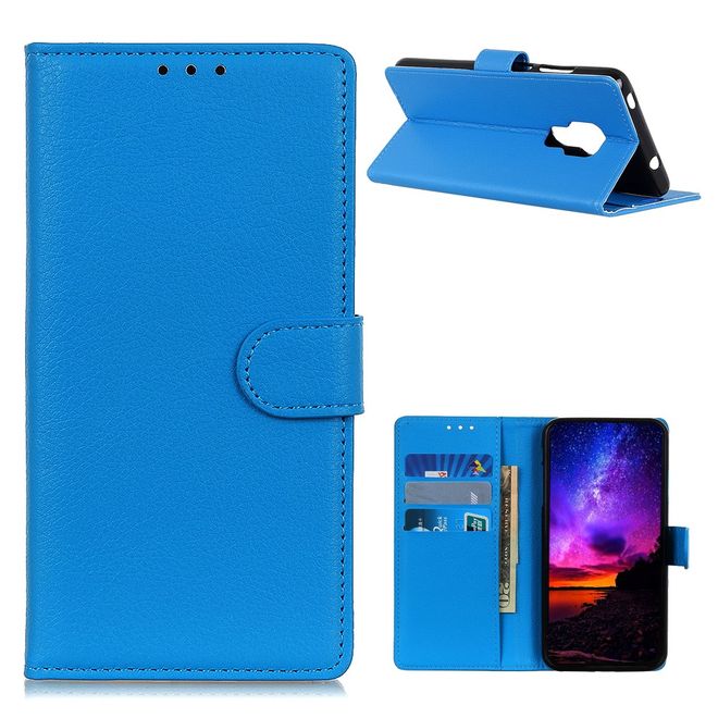 Motorola Moto G9 Play Handy Hülle - Litchi Leder Bookcover Series - blau