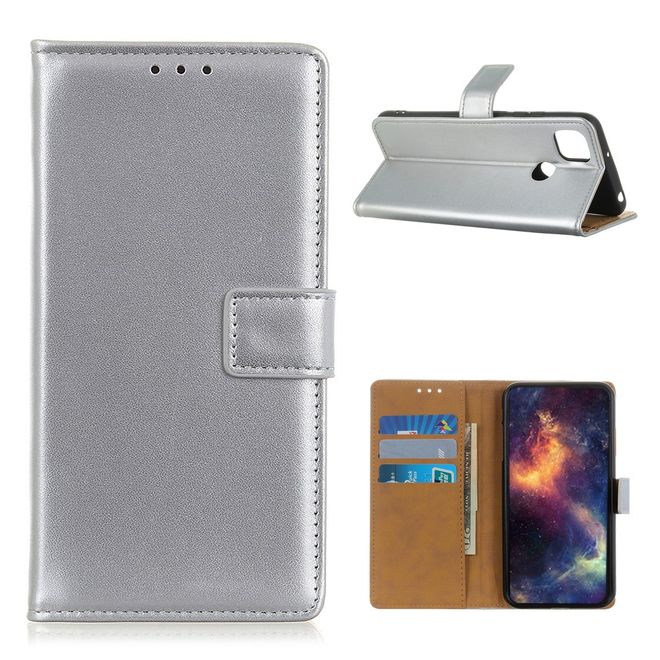 Motorola Moto G9 Power Handy Hülle - Classic II Leder Bookcover Series - silber