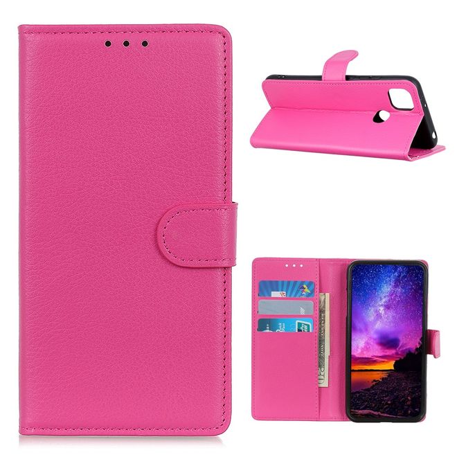 Motorola Moto G9 Power Handy Hülle - Litchi Leder Bookcover Series - rosa