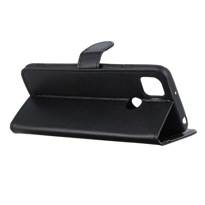 Xiaomi Redmi 9C Handy Hülle - Litchi Leder Bookcover Series - schwarz