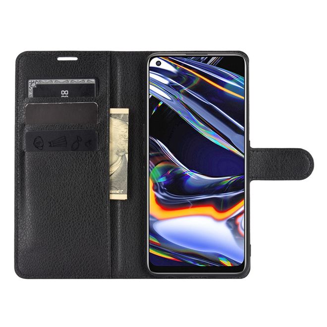 Realme 7 Pro Handy Hülle - Litchi Leder Bookcover Series - schwarz