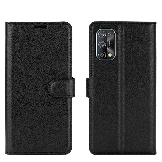Realme 7 Pro Handy Hülle - Litchi Leder Bookcover Series - schwarz