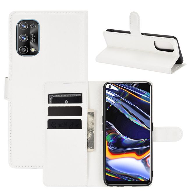 Realme 7 Pro Handy Hülle - Litchi Leder Bookcover Series - weiss