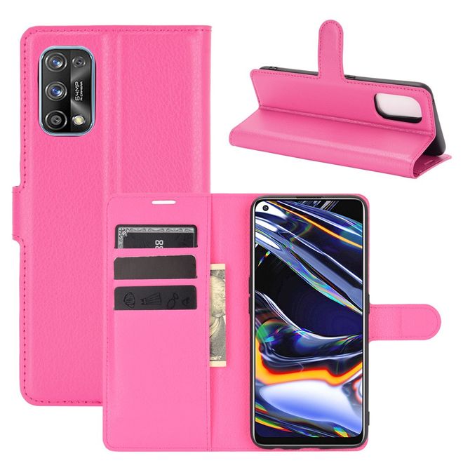 Realme 7 Pro Handy Hülle - Litchi Leder Bookcover Series - rosa