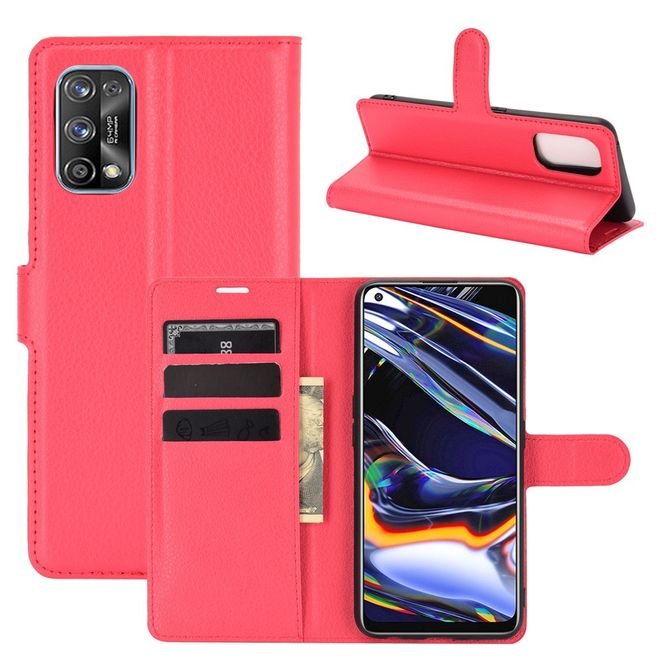 Realme 7 Pro Handy Hülle - Litchi Leder Bookcover Series - rot