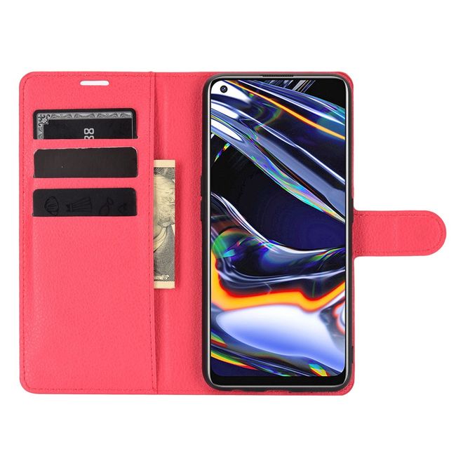 Realme 7 Pro Handy Hülle - Litchi Leder Bookcover Series - rot