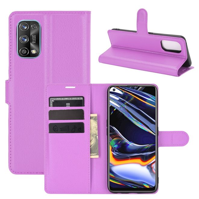 Realme 7 Pro Handy Hülle - Litchi Leder Bookcover Series - purpur