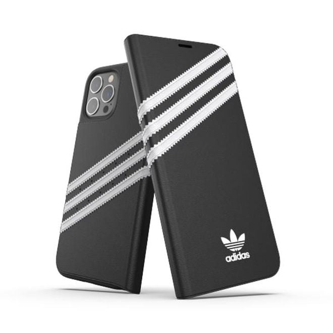 Adidas - iPhone 12 Pro Max Hülle - Leder Bookcover - Booklet Series - schwarz/weiss