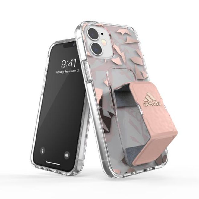 Adidas - iPhone 12 mini Hülle - Hardcase mit Griffhalterung - Clear Grip Series - pink