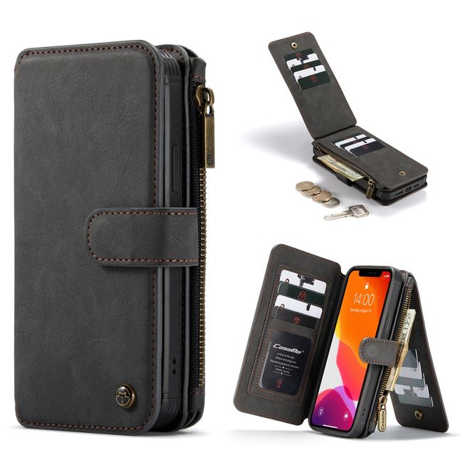 Caseme - iPhone 12 Pro Max Handy Hülle - Leder Etui mit abnehmbarer Plastik Hülle - schwarz