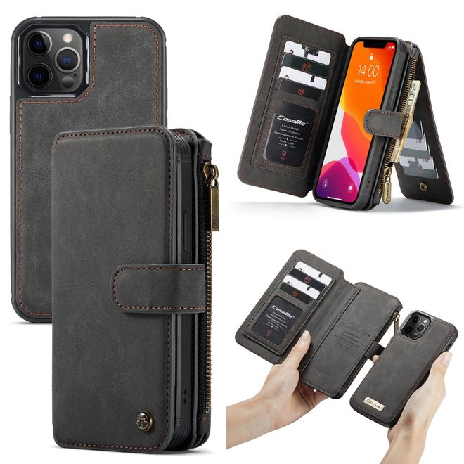 Caseme - iPhone 12 Pro Max Handy Hülle - Leder Etui mit abnehmbarer Plastik Hülle - schwarz