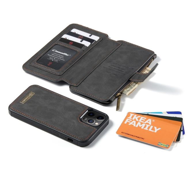 Caseme - iPhone 12 Pro Max Handy Hülle - Leder Etui mit abnehmbarer Plastik Hülle - schwarz