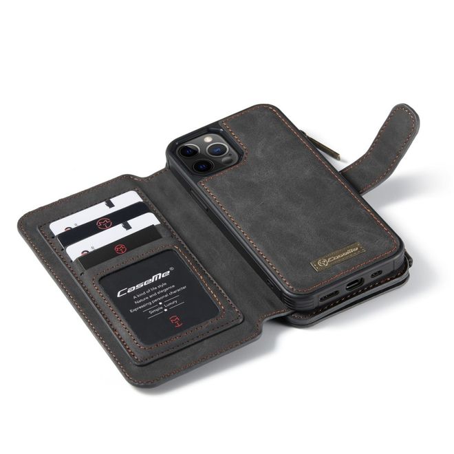 Caseme - iPhone 12 Pro Max Handy Hülle - Leder Etui mit abnehmbarer Plastik Hülle - schwarz