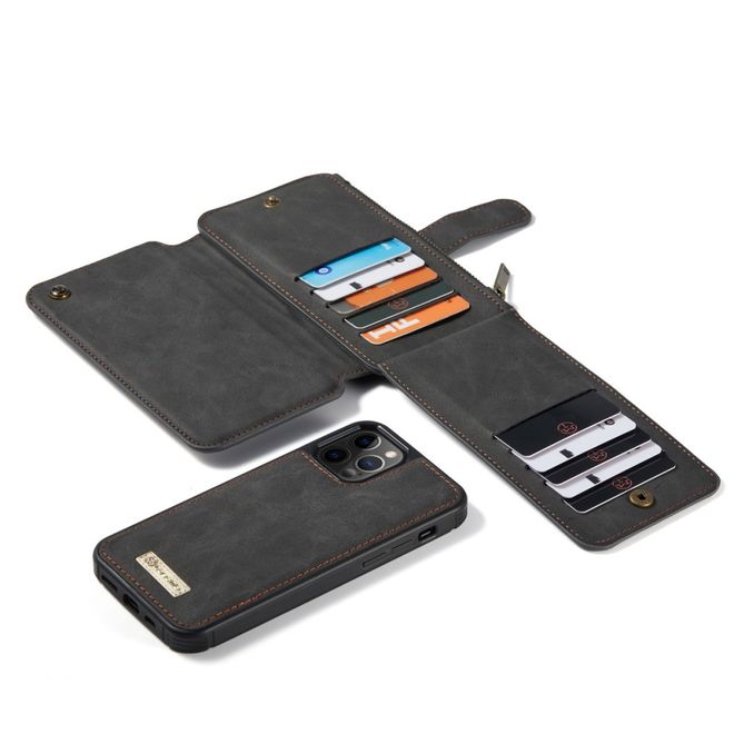 Caseme - iPhone 12 Pro Max Handy Hülle - Leder Etui mit abnehmbarer Plastik Hülle - schwarz