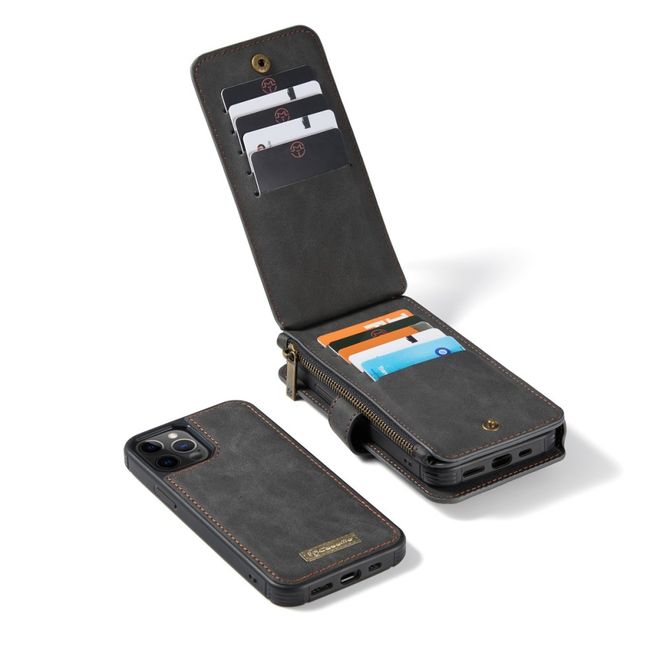 Caseme - iPhone 12 Pro Max Handy Hülle - Leder Etui mit abnehmbarer Plastik Hülle - schwarz