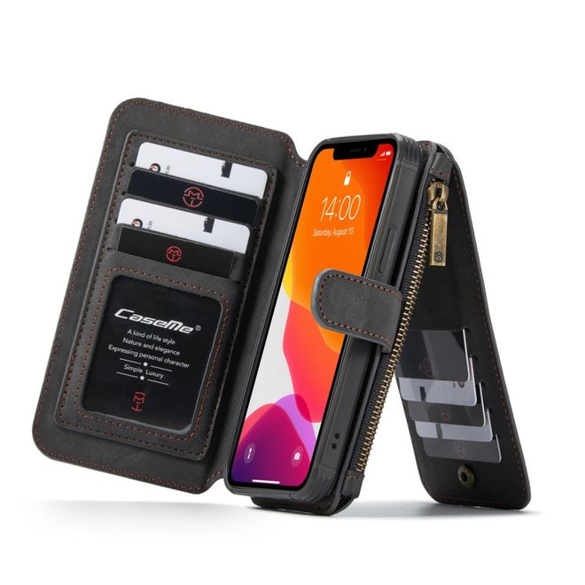 Caseme - iPhone 12 Pro Max Handy Hülle - Leder Etui mit abnehmbarer Plastik Hülle - schwarz