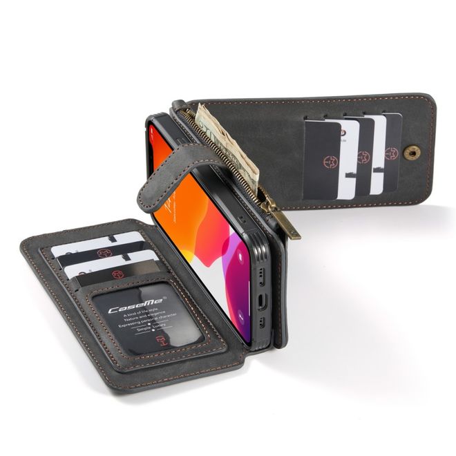 Caseme - iPhone 12 Pro Max Handy Hülle - Leder Etui mit abnehmbarer Plastik Hülle - schwarz