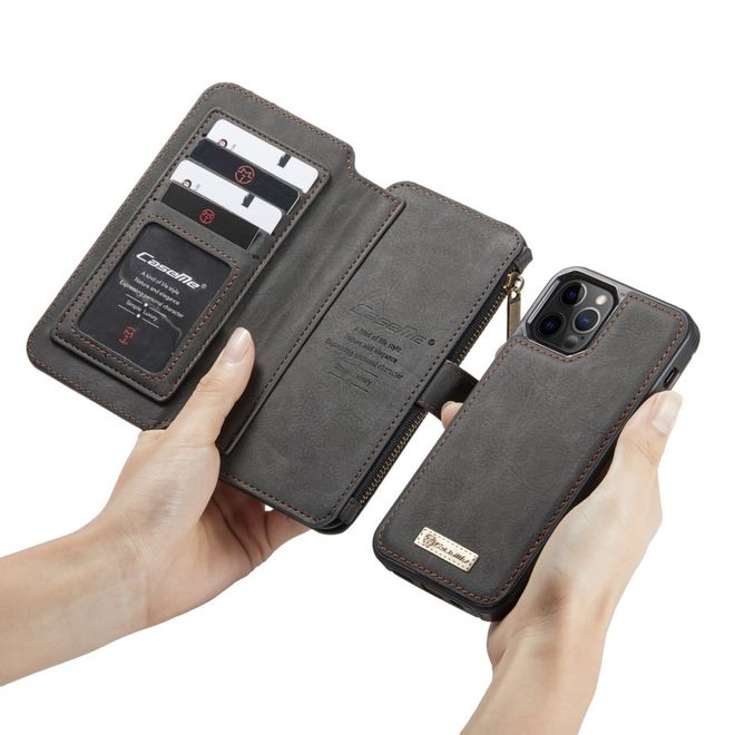 Caseme - iPhone 12 Pro Max Handy Hülle - Leder Etui mit abnehmbarer Plastik Hülle - schwarz