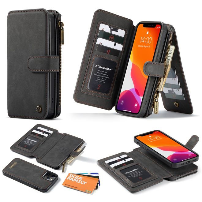 Caseme - iPhone 12 Pro Max Handy Hülle - Leder Etui mit abnehmbarer Plastik Hülle - schwarz