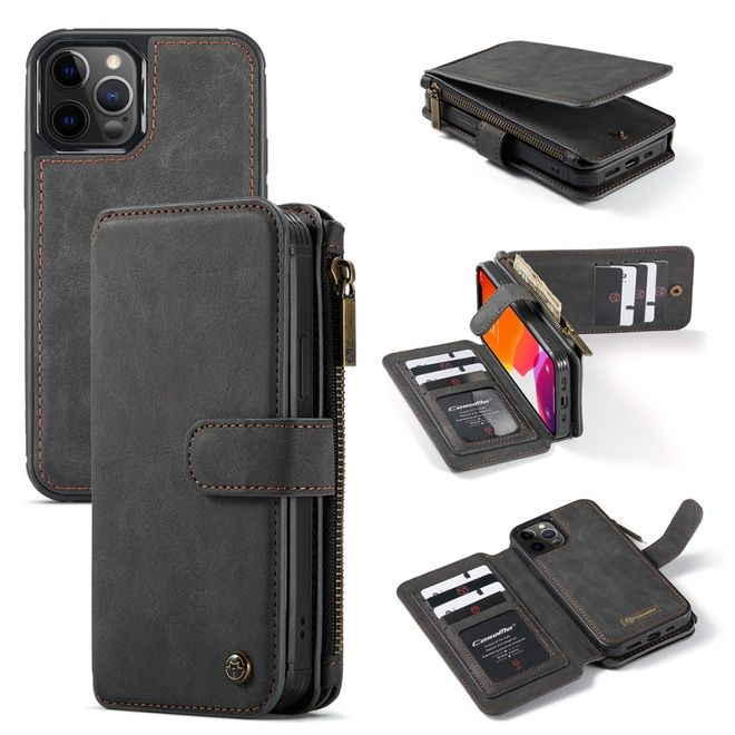 Caseme - iPhone 12 Pro Max Handy Hülle - Leder Etui mit abnehmbarer Plastik Hülle - schwarz