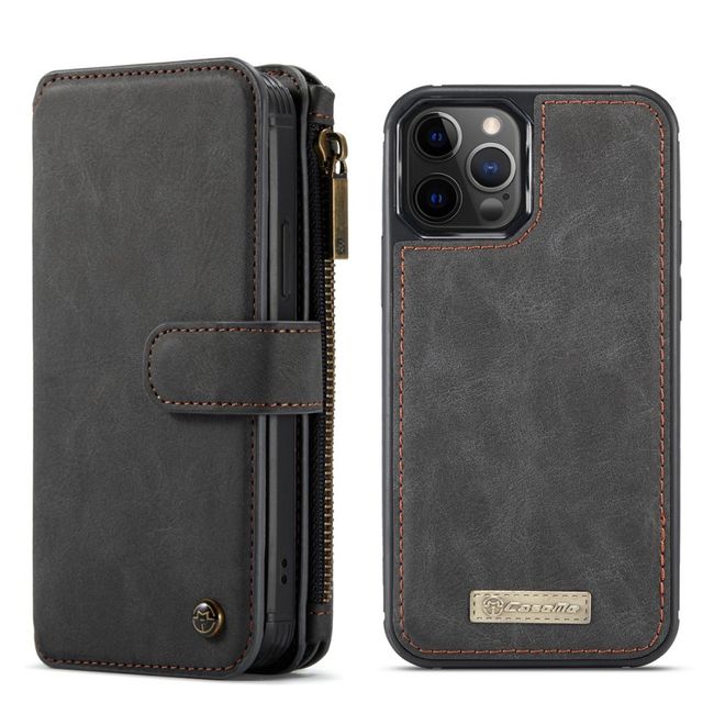 Caseme - iPhone 12 Pro Max Handy Hülle - Leder Etui mit abnehmbarer Plastik Hülle - schwarz