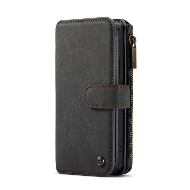 Caseme - iPhone 12 Pro Max Handy Hülle - Leder Etui mit abnehmbarer Plastik Hülle - schwarz