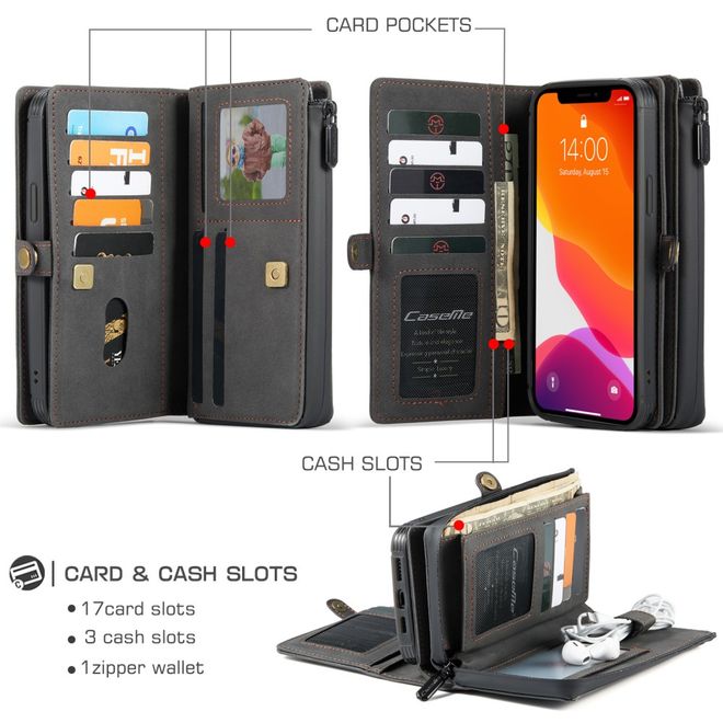 Caseme - iPhone 12 Pro Max Hülle - Leder Case mit abnehmbarer Plastik Hülle - schwarz