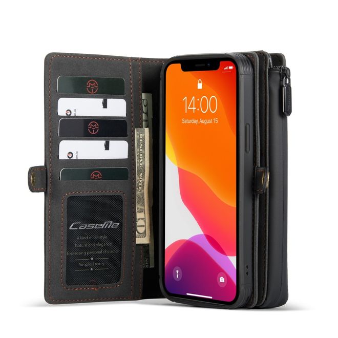 Caseme - iPhone 12 Pro Max Hülle - Leder Case mit abnehmbarer Plastik Hülle - schwarz