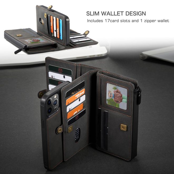 Caseme - iPhone 12 Pro Max Hülle - Leder Case mit abnehmbarer Plastik Hülle - schwarz