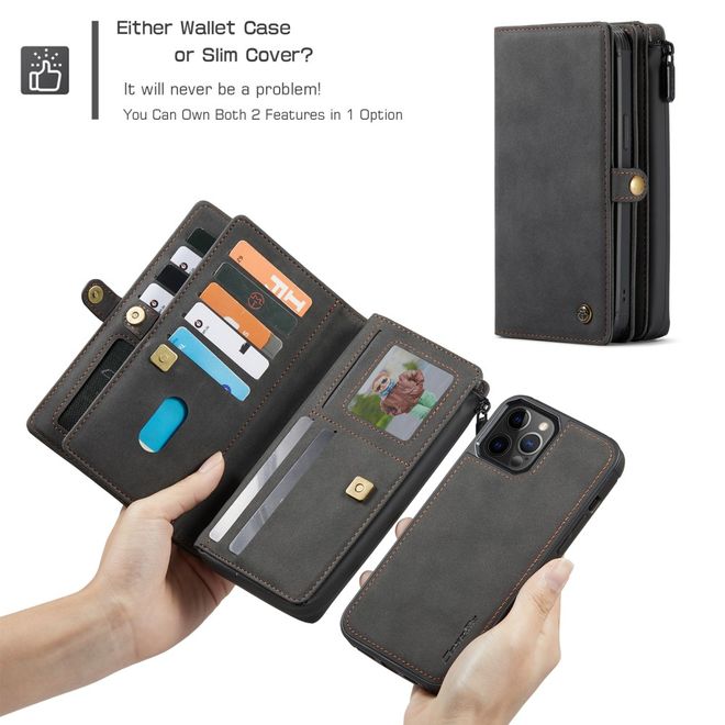 Caseme - iPhone 12 Pro Max Hülle - Leder Case mit abnehmbarer Plastik Hülle - schwarz