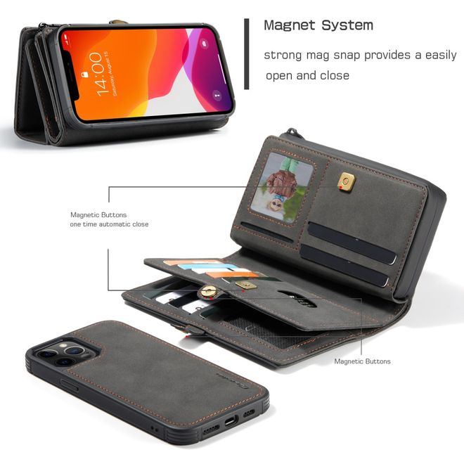 Caseme - iPhone 12 Pro Max Hülle - Leder Case mit abnehmbarer Plastik Hülle - schwarz