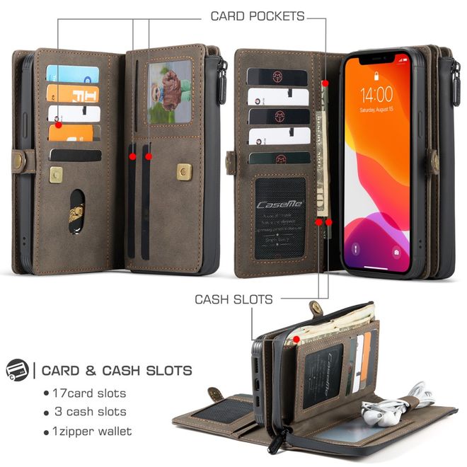 Caseme - iPhone 12 Pro Max Hülle - Leder Case mit abnehmbarer Plastik Hülle - schwarz