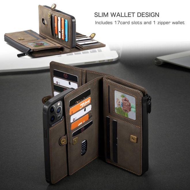 Caseme - iPhone 12 Pro Max Hülle - Leder Case mit abnehmbarer Plastik Hülle - schwarz