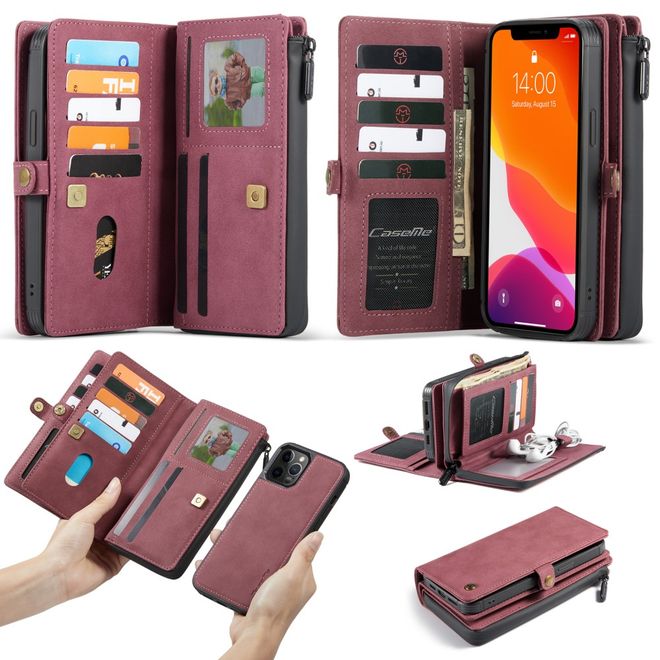 Caseme - iPhone 12 Pro Max Hülle - Leder Case mit abnehmbarer Plastik Hülle - rot