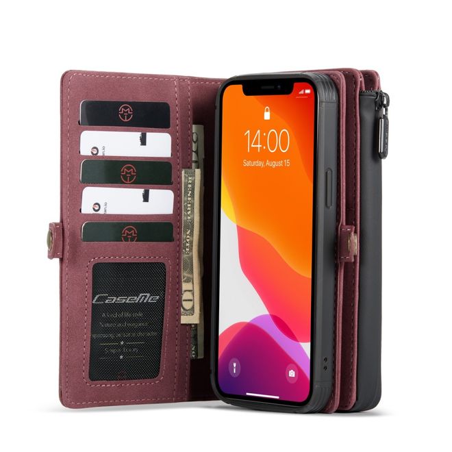 Caseme - iPhone 12 Pro Max Hülle - Leder Case mit abnehmbarer Plastik Hülle - rot