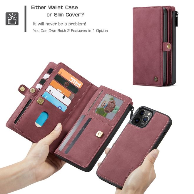 Caseme - iPhone 12 Pro Max Hülle - Leder Case mit abnehmbarer Plastik Hülle - rot