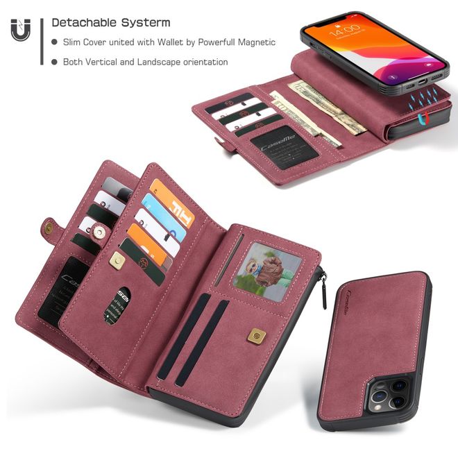 Caseme - iPhone 12 Pro Max Hülle - Leder Case mit abnehmbarer Plastik Hülle - rot