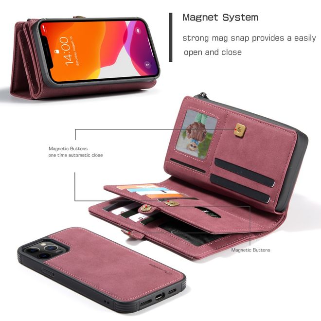 Caseme - iPhone 12 Pro Max Hülle - Leder Case mit abnehmbarer Plastik Hülle - rot